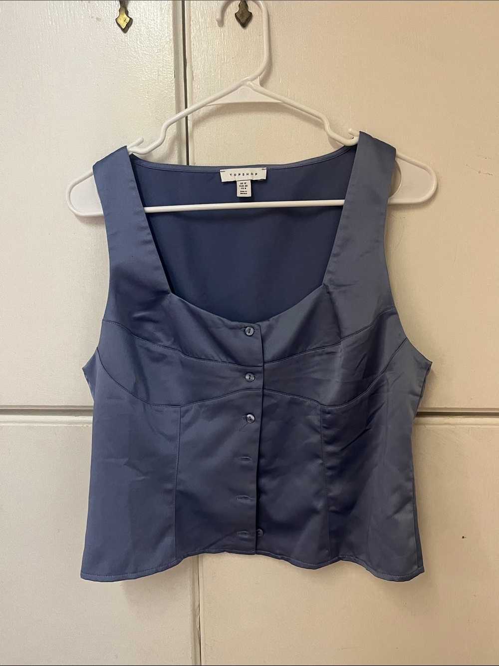 Top Shop Dusty Blue Satin Button Crop Top